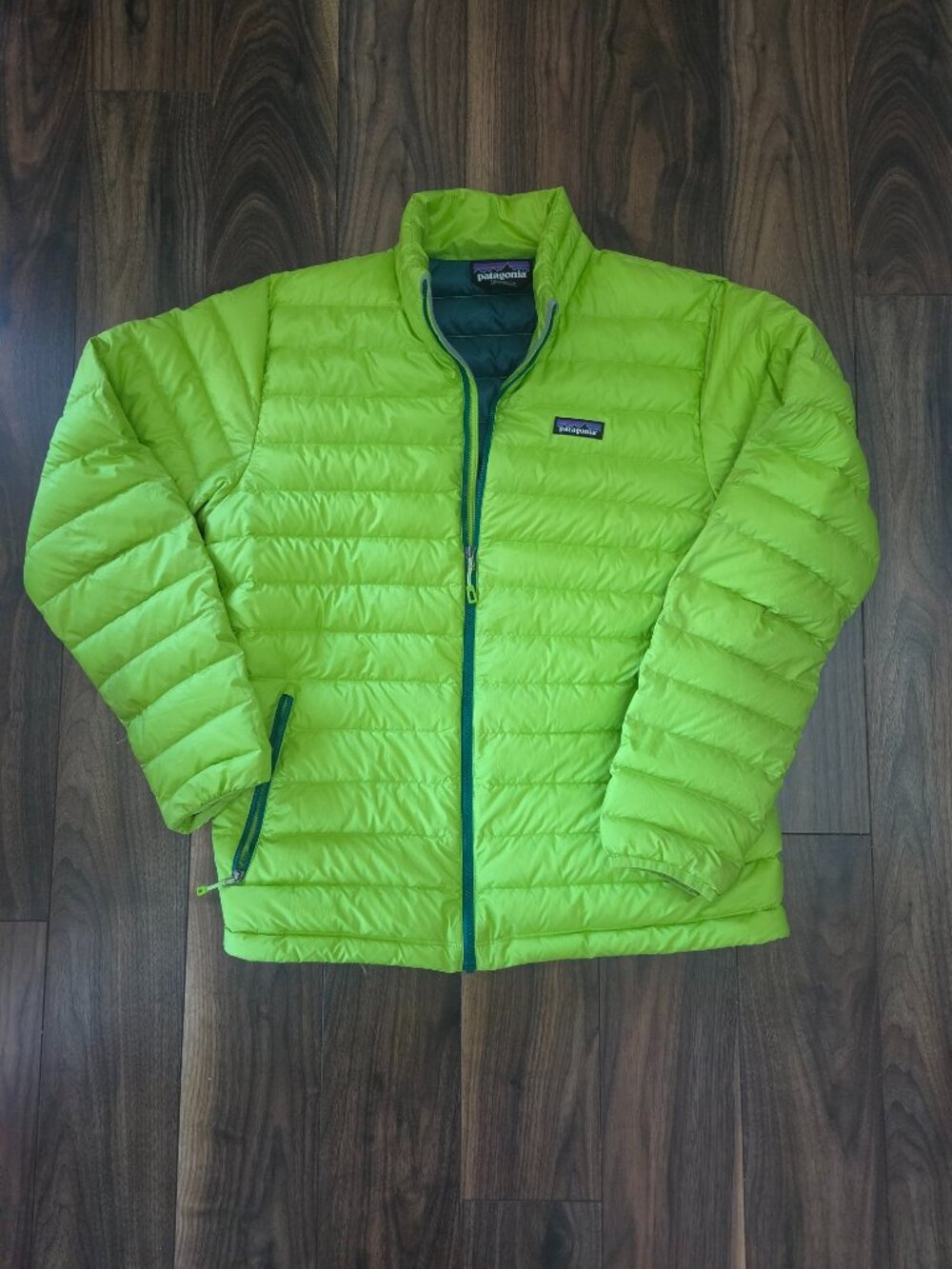 Patagonia Mens Large Bright Green Puffer Jacket Full Zip Packable